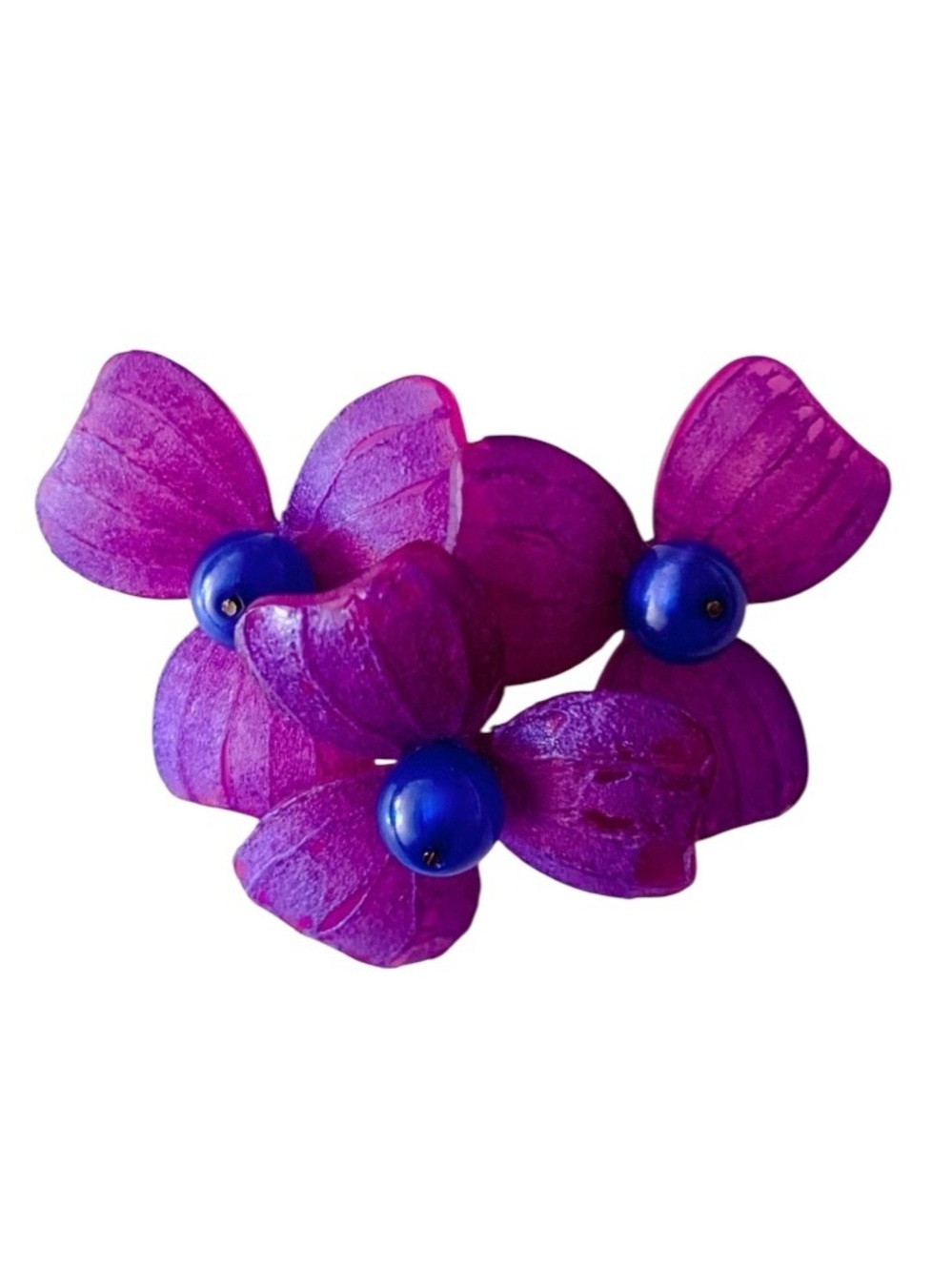 Les Halles Purple Lucite Floral Brooch Bold Statement Flower Pin Blue Accent